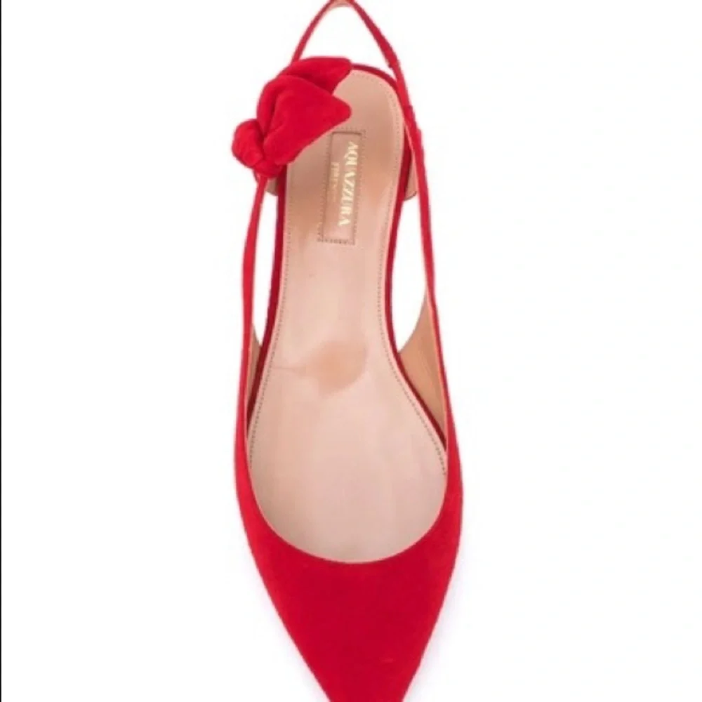 BNIB Aquazzura Red Suede Ballet Ballerina Slingback Flats - Picture 12 of 15